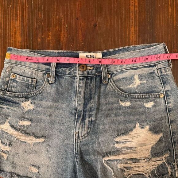 Pistola Nova Relaxed High Rise Cut Off Sante Fey Frayed Size 27 Denim Shorts - Picture 12 of 16